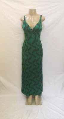Vestido/vestido maxi estampado verde esmeralda Nieves Lavi New York 100% seda tamanho 8 - Imagem 1 de 4