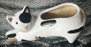 Handmade Pottery Cat Planter Stretching Kitty 9.5" X 4.5" - Picture 1 of 11