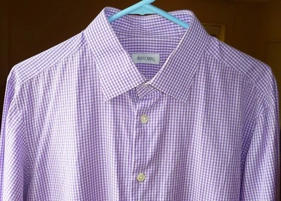 Men's Ascot Chang Custom Purple & White Gingham Dress Shirt, Size L, SLIM FIT - Image 1 of 4