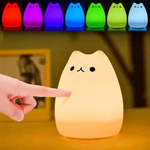 Cute Cat Night Light For Kids Room Soft Silicone Control Sensitive Lamp KRI - Picture 1 of 15