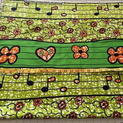 Supreme Hitblock Veritable Wax Print 817398 Music Notes Orange Flowers Green - Image 1 of 4