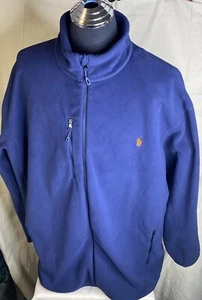 Polo Ralph Lauren Performance Fleecejacke Herren 2XL blau mit durchgehendem Reißverschluss orange Pony - Bild 1 von 12