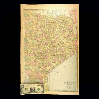 Antiguo mapa de Texas oriental arte de pared original vintage Austin Dallas Galveston Foto 1 de 4