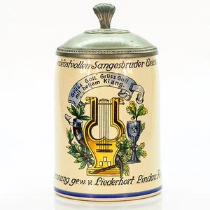 Antiker Deckelbecher deutscher Bierstein - Studententrophäe Musikakademie um 1900 - Bild 1 von 6