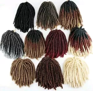 4 bundles 8" Fluffy Spring Twist Hair Extensions Crochet Braids color 1B  - Picture 1 of 2
