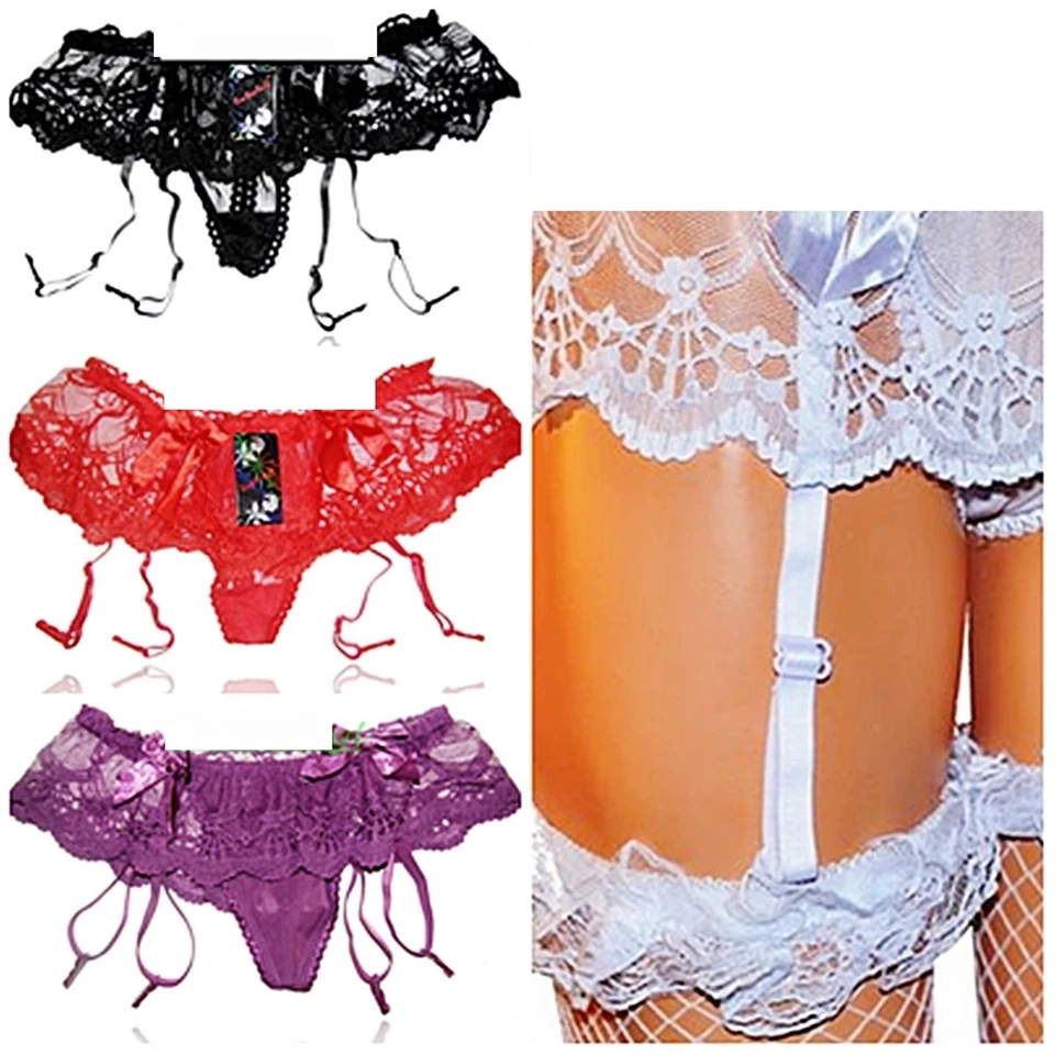 Strapsgürtel aus Spitze sehr SEXY Strapshalter String Farben Rüschen S/M/L - Bild 1 von 1