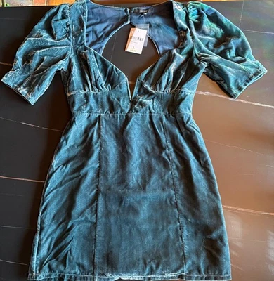 Vestido Forever 21 veludo esmagado azul-petróleo manga curta tamanho grande novo com etiquetas - Imagem 1 de 2