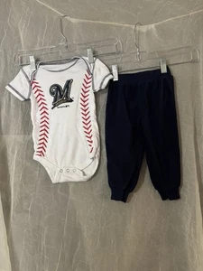 Mercancía Genuina Milwaukee Brewers Mono Y Pantalones Azules Infantes 12 meses - Imagen 1 de 2