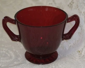 Vintage RUBY RED SUGAR BOWL STARBURST BOTTOM Anchor Hocking - Picture 1 of 8