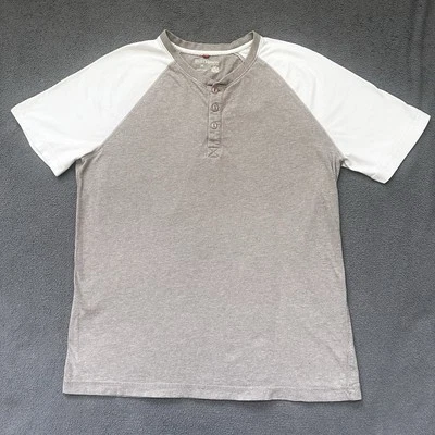 Ruff Hewn T-Shirt Men's Size M Cream/ Gray  Henley 100% Cotton Short Sleeves - Image 1 of 4