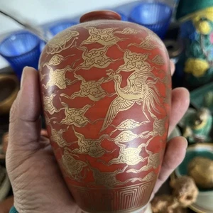 Antico VASO GIAPPONESE KUTANI PORCELLANA COPERTO Meiji FIRMATO oro rosso - Foto 1 di 5