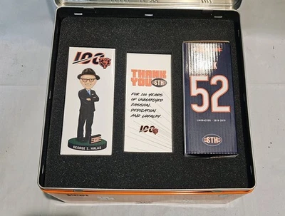 Chicago Bears 2019 caja conmemorativa de 100 años - Mack, Halas Bobbleheads - nueva Foto 1 de 4