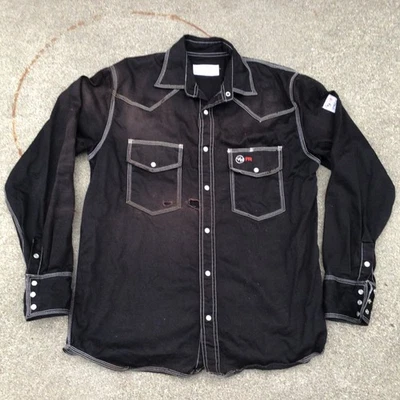 Western Welder Outfitting Pearl Snap Up Black Shirt Mens Lg Workwear Distressed  - Image 1 of 4