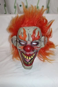 Vintage Latex Gummi böser Clown Gesichtsmaske orange Haare Halloween Kostüm one size - Bild 1 von 4