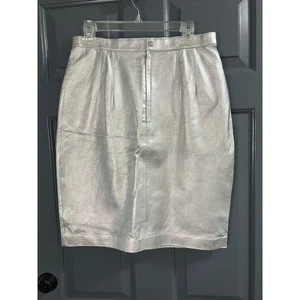 Vintage Silver Leather Skirt Size 12 Simply Tops Glam Holiday - Picture 1 of 9