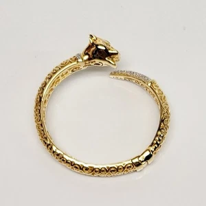 Bronzo Italia Filigree Gold Overlay Bronze CZ Diamonique Panther Hinged Bracelet - Picture 1 of 16
