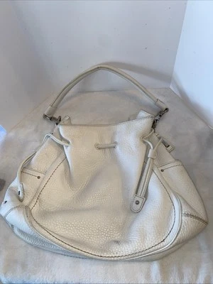 Cole Haan Denny Drawstring Ivory Pebbled Leather Shoulder Bag Bucket Hobo - Image 1 of 4