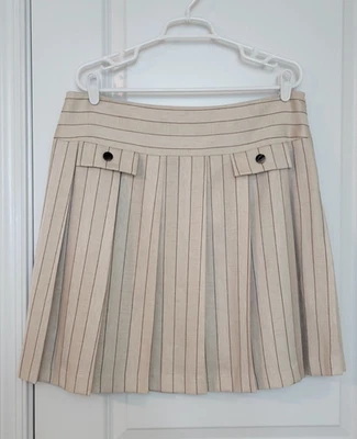 Larry Levine костюмы юбка женщин Sz 14 бежевый полоски плиссированные искусственные карманы SideZip - Изображение 1 из 4