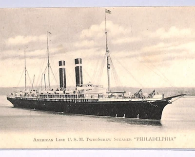 TRANSATLANTIC SHIPS *Philadelphia* USA American Line Steamer UPU Postcard WP110 - Image 1 of 4