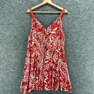 Elle Dress Women XL Red Paisley Shift Short V-Neck Sleeveless Zipper Rayon - Picture 1 of 7