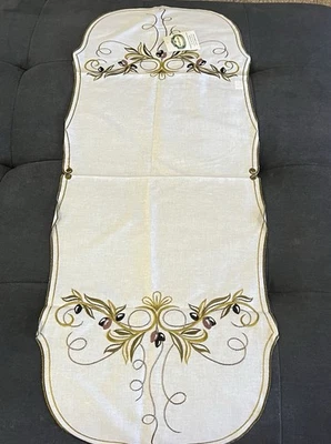 F & L Greek Embroidered Olives And Leafs Green Table Runner 37 X 14 - Image 1 of 4