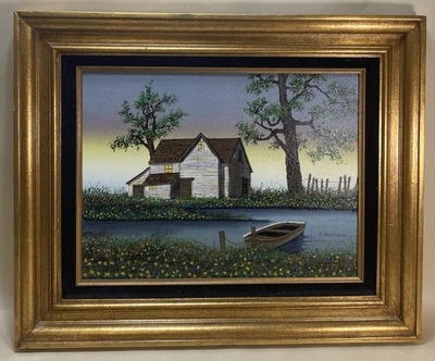 H. Hargrove 1984  Original Oil Painting "Lakehouse." Artist signed. 18x22" - Image 1 of 4