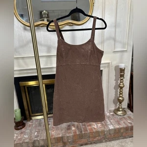 Hollister Brown Corduroy Mini Dress Women’s Large Stretch Jumper - Picture 1 of 8