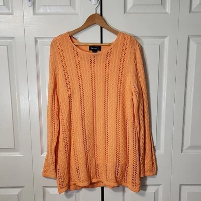 Vintage Denim & Co Womens Orange Cable Knit Sweater Size 1X Fisherman Cozy 80s - Image 1 of 4