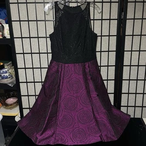 EUC Maggy London Fit & Flare Dress | Black | Dark Raspberry | Size: 8 - Picture 1 of 8