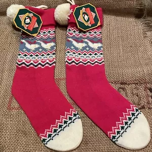 Vintage Lot 2 Matching 80s Christmas Knit Stockings Hallmark Country Geese 1986 - Picture 1 of 14