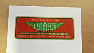 Caja de herramientas de pecho UNION de los años 30 - 40 calcomanía para tobogán acuático como original - Imagen 1 de 2