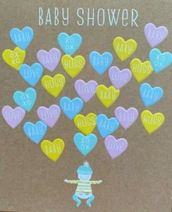 "Baby Shower" Baby with Hearts Pastel Embossed Card by Pip & Me for Simson Cards - Picture 1 of 4