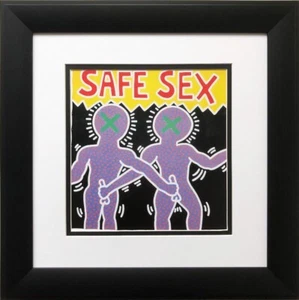 Keith Haring "Safe Sex" nuovo PERSONALIZZATO INCORNICIATO arte - stampa targa libro - Foto 1 di 3
