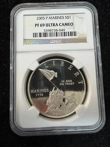 2005-P $1 Marine Corps Silver Dollar Commemorative NGC PF69 Ultra Cameo - Picture 1 of 2