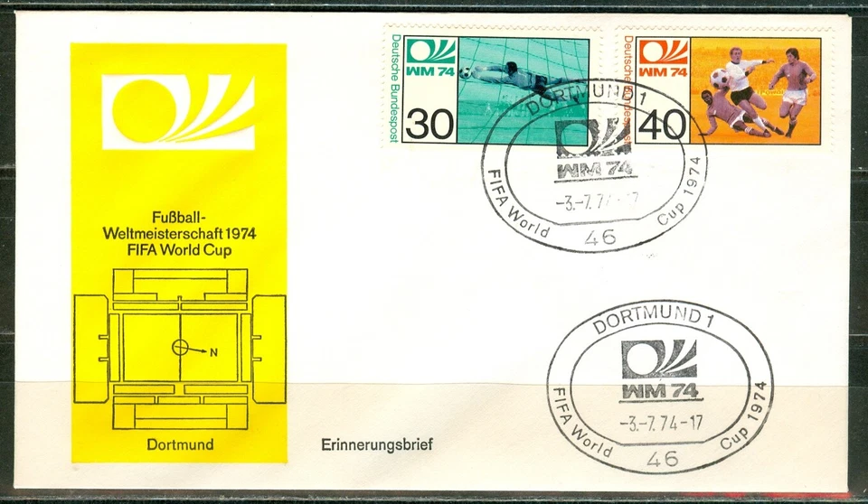 Alemania Mundial Fútbol 1974 Cubierta con juego con cancelación Dortmund Foto 1 de 1