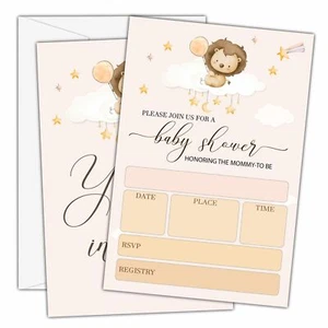Baby Shower Invitations 4" x 6" Lion Baby Shower Invites with Envelopes Over ... - Picture 1 of 5