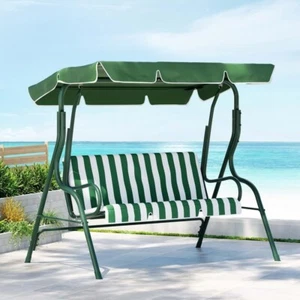 Gardeon Outdoor Swing Chair Garden Bench Furniture Canopy 3 Seater White Green - Picture 1 of 7