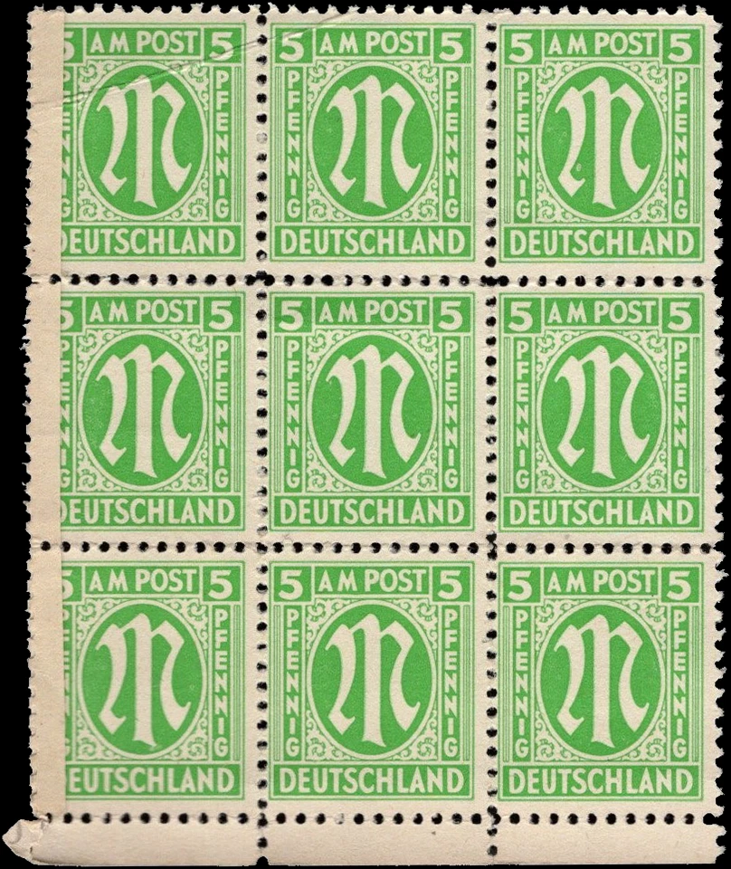 SAVOYSTAMPS - Germany-Allied Issued Occupational Post WWll-5 P-Block of 9-MINT - Image 1 of 1