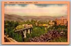 Arroyo Seco Bridge Pasadena California Birds Eye View Mountains Cancel Postcard
