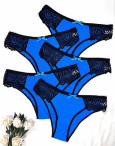 Electric Blue Cheeky Bikini Höschen mit schwarzem Spitzenbesatz sexy frech flirty Größe XL - Bild 1 von 4