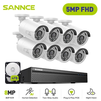 SANNCE 3MP 5MP Two Way Audio POE Security IP Camera System 8CH 8MP NVR Outdoor  - Image 1 of 4