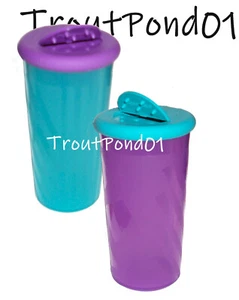 Vintage TUPPERWARE Salt and Pepper Shakers USA Jazzy Geometric Purple Teal 6 oz - Picture 1 of 3