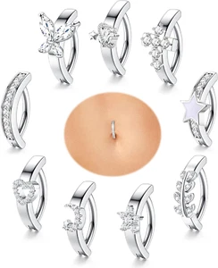 9 Stück 14G Clicker Bauchnabelpiercing Barbell Chirurgenstahl Fake Piercing Bauc - Bild 1 von 7