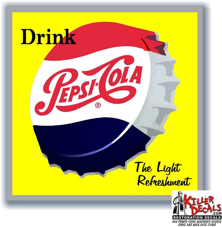 (PC-221-2) 12"X 12" YELLOW DRINK PEPSI SODA DECAL POP VENDING MACHINE COOLER  - Image 1 of 1