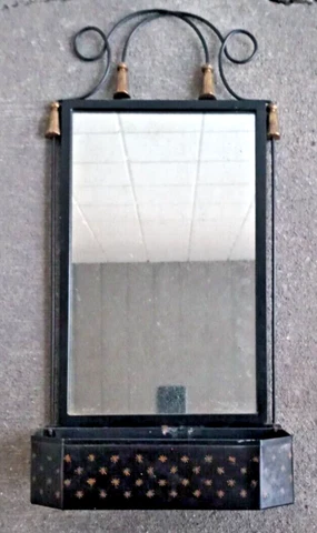 French / Italian Gilt Tassel Tin Tole Combo Mirror Floral Box 12 x 25" Cover