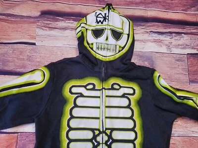 Jaqueta com capuz Tony Hawk meninos M zíper completo média verde branco esqueleto - Imagem 1 de 4