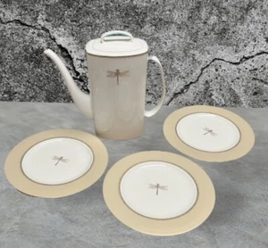 5 PCS KATE SPADE LENOX JUNE LANE GOLD COFFEE POT AND 3 SALAD PLATES NEVER USED - Picture 1 of 11