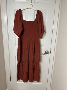 Women Casual Dress Rayon Polyester 2X Elastic Counter (Chest)Color Brown Caramel - Picture 1 of 7