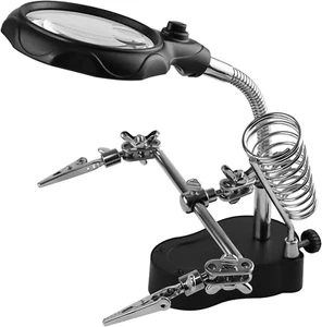 Helping Hands Magnifying Glass Soldering Station, LED Lighted 3.5X 12X Magnifier - Picture 1 of 12