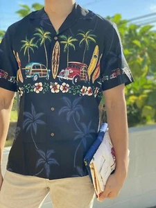 Medium Classic Woody Hawaiian Aloha Shirt Winnie Fashion Hawaii EUC Woodie Wagon - Picture 1 of 11